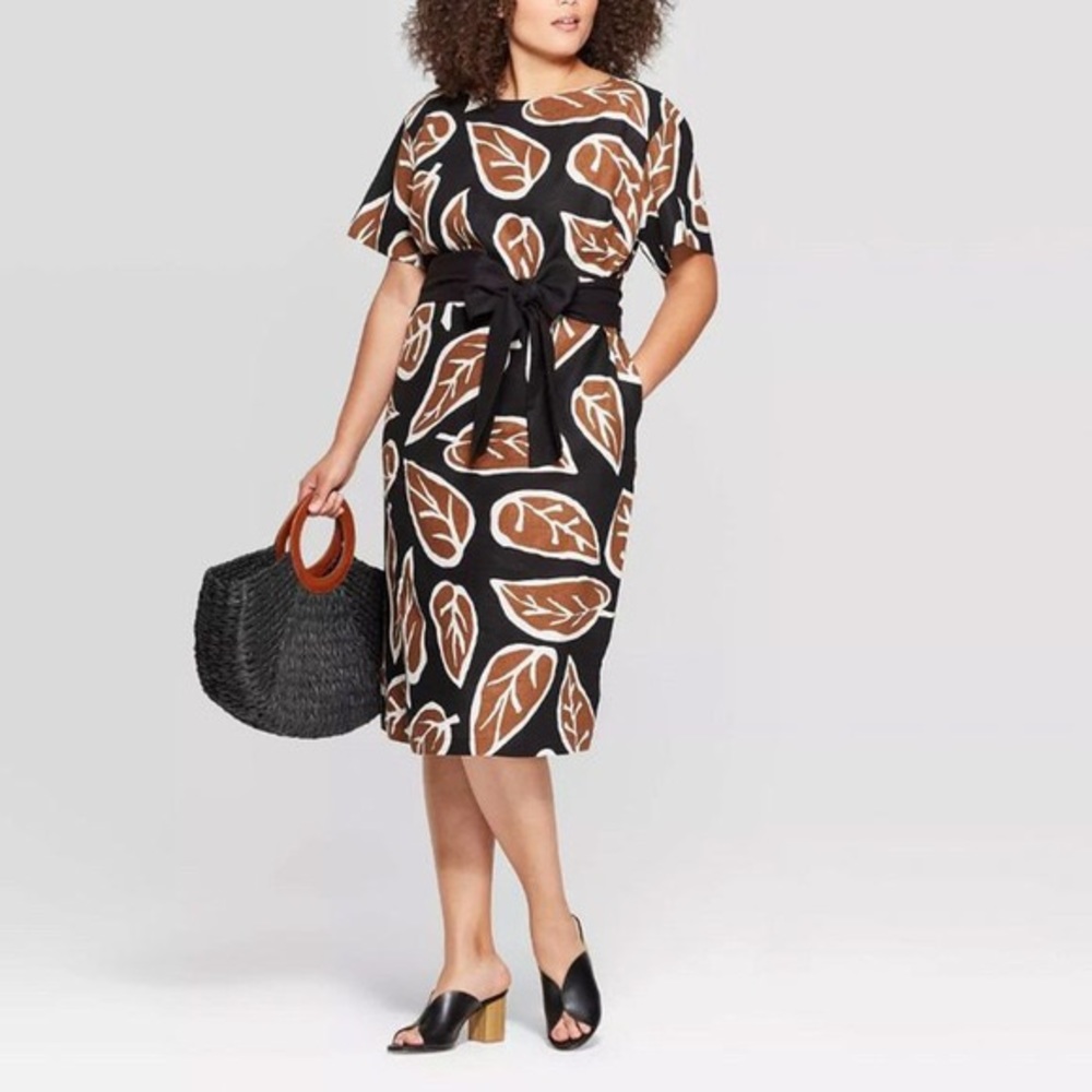 Who What Wear Leaf Print Linen Dress